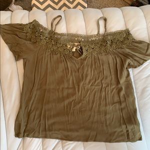 Green off the shoulder shirt